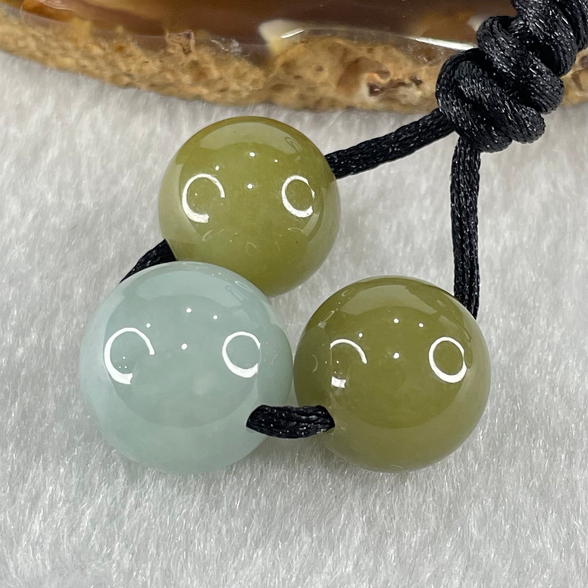 Type A Light Blueish Green 14.7mm and Brown 13.7mm Jadeite Beads Necklace 15.66g - Huangs Jadeite and Jewelry Pte Ltd