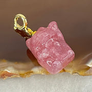 Natural Strawberry Quartz Fortune Cat Charm 3.89g 17.3 by 12.8 by 9.7mm - Huangs Jadeite and Jewelry Pte Ltd