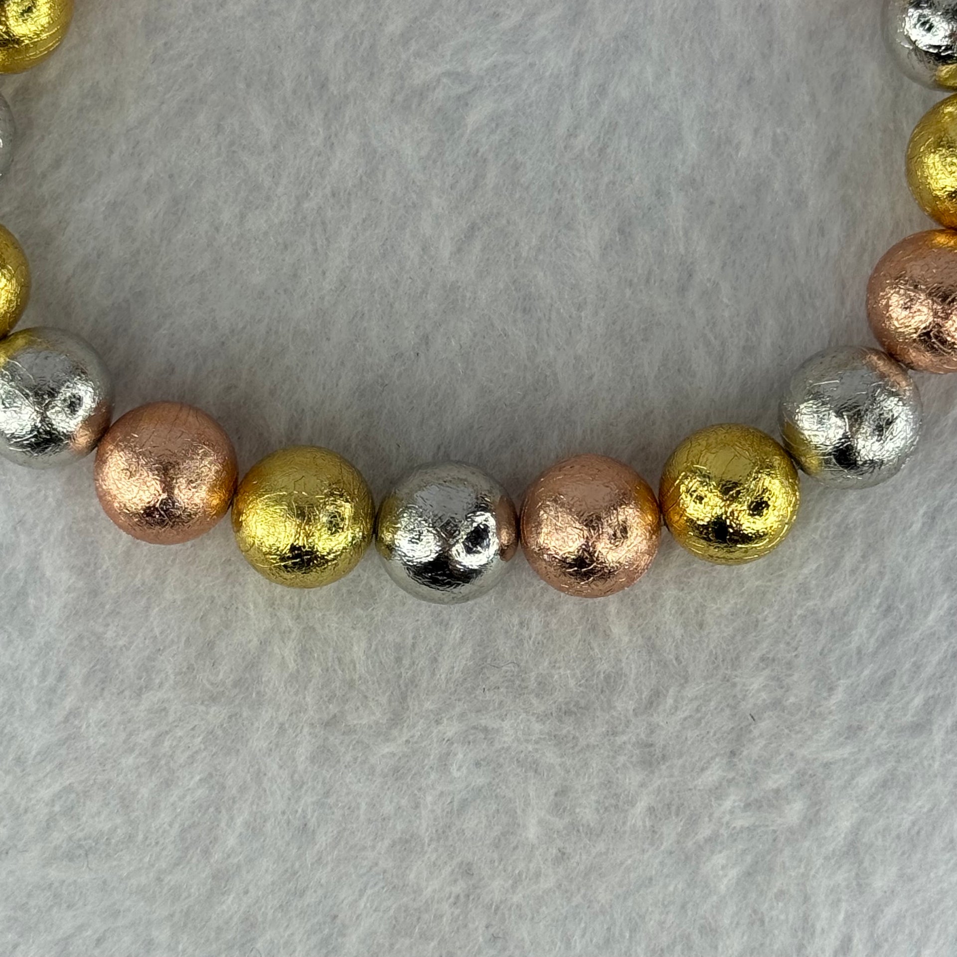 Natural Meteorite Sliver, Gold and Rose Gold Color Beads Bracelet 88.44g 17.5cm 10.3mm 20 Beads - Huangs Jadeite and Jewelry Pte Ltd