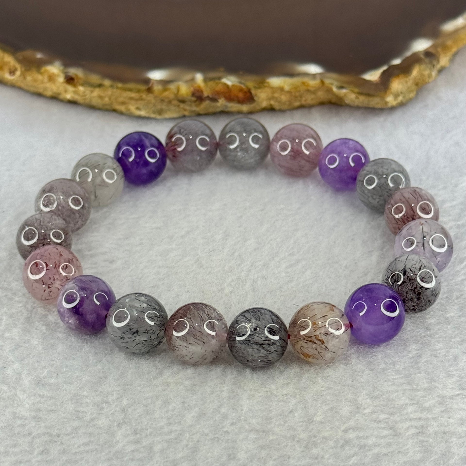 Natural Super 7 Beads Bracelet 32.42g 17.5cm 10.8mm 19 Beads - Huangs Jadeite and Jewelry Pte Ltd