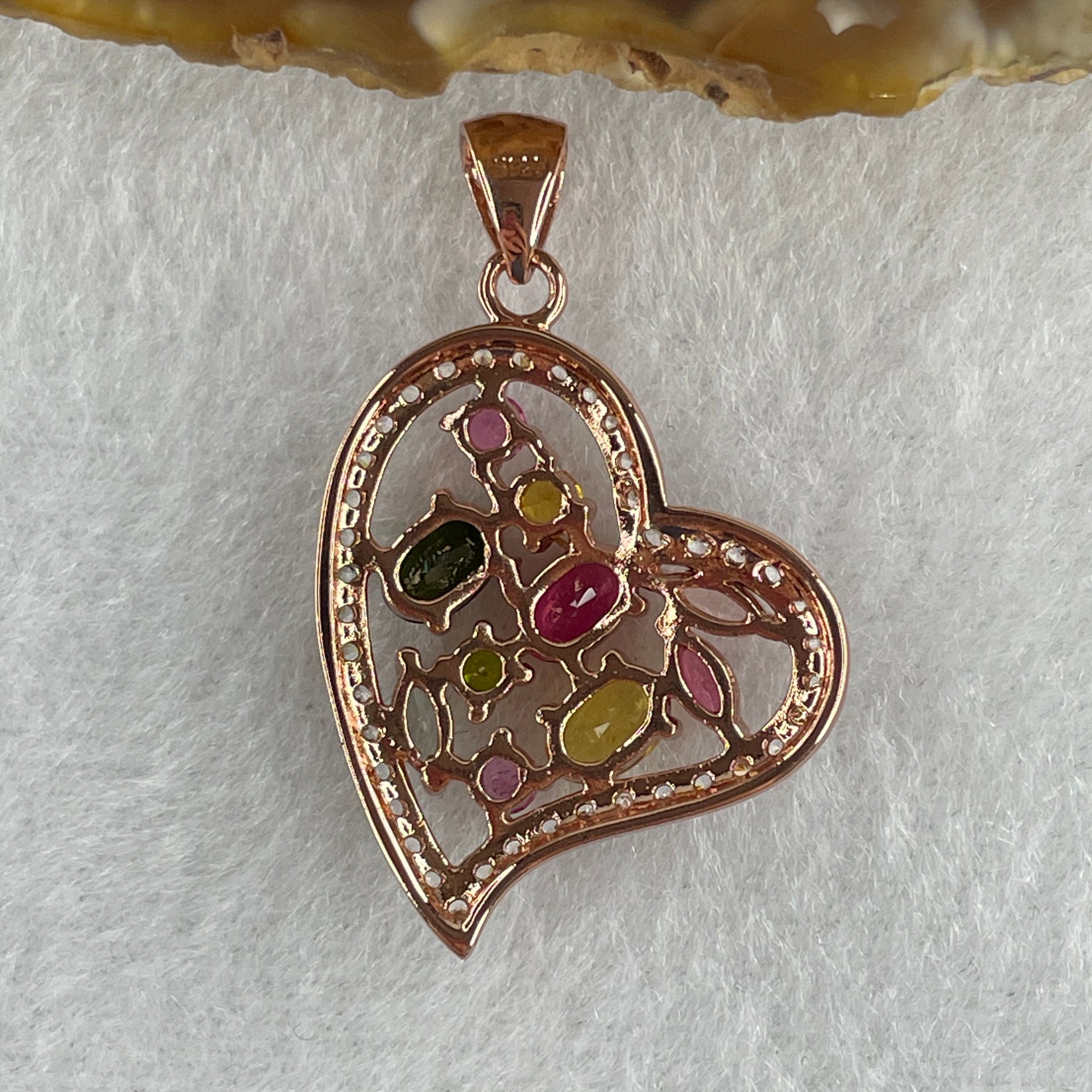 Natural Tourmaline Crystal Heart Shape with Charm Pendant in S925 Sliver 3.83g 5.2 by 4.0 by 1.8mm - Huangs Jadeite and Jewelry Pte Ltd