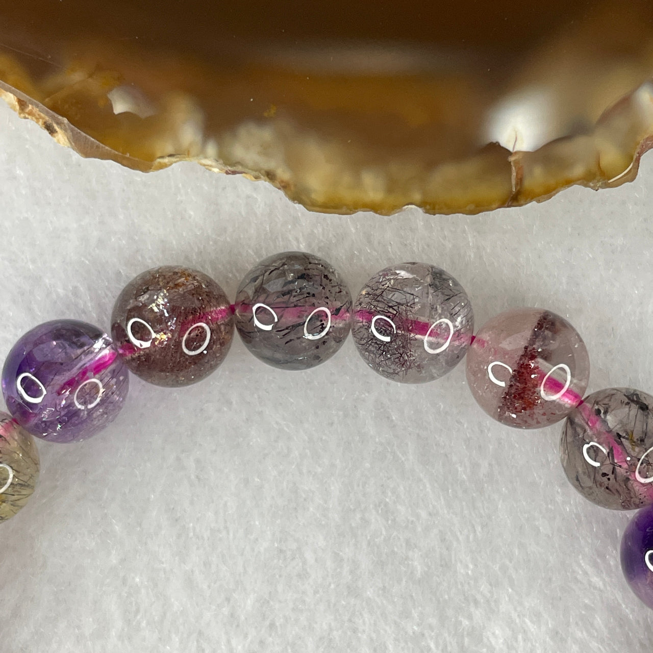 Certified Above-Average Grade Natural Super 7 Crystal Beads Bracelet | High-Fluidity Crystalline Strand | Authentic Sacred Seven Multi-Mineral Inclusions Quartz Spiritual Catalyst & Auric Shield Bracelet (20.50g | 16.5cm Length | 8.8mm | 23 Beads)