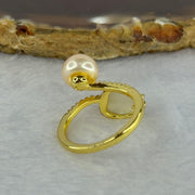 Natural Selenite and Pink Pearl with Crystals in S925 Sliver Gold Color Ring 2.94g 8.8 by 6.5mm US5.75 HK12.5 - Huangs Jadeite and Jewelry Pte Ltd