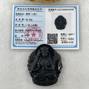Type A Opaque Black Omphacite Jadeite Good Vs Evil Akasagarbha Bodhissattva Pendant Ox and Tiger Zodiac Guardian 39.80g 50.8 by 43.7 by 11.4mm - Huangs Jadeite and Jewelry Pte Ltd