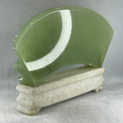 Natural Semi Icy Green Serpentine 3 Seals with Double Whales on Shan Shui with Stone Stand Display  3,486.0g 326.0 by 50.0 by 210.0mm - Huangs Jadeite and Jewelry Pte Ltd