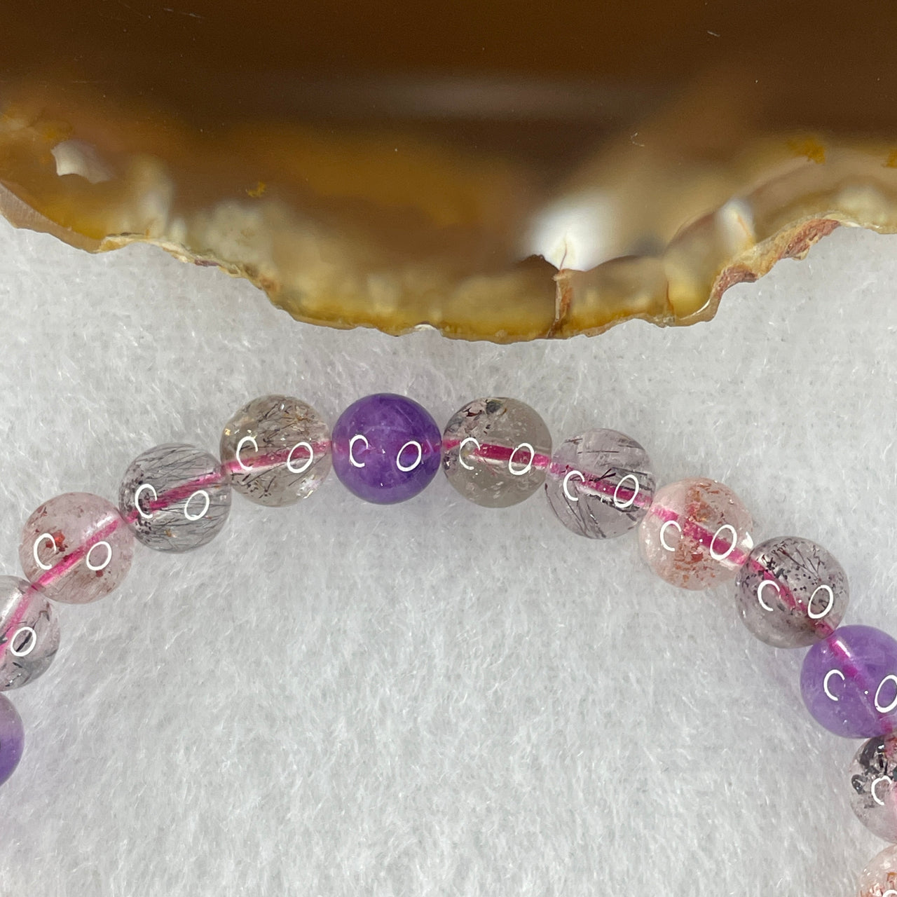 Certified Above-Average Grade Natural Super 7 Crystal Beads Bracelet | Fluid High-Clarity Petite Strand | Authentic Sacred Seven Multi-Mineral Inclusions Quartz Spiritual Catalyst & Auric Shield Bracelet (10.01g | 15cm Length | 6.4mm | 29 Beads)