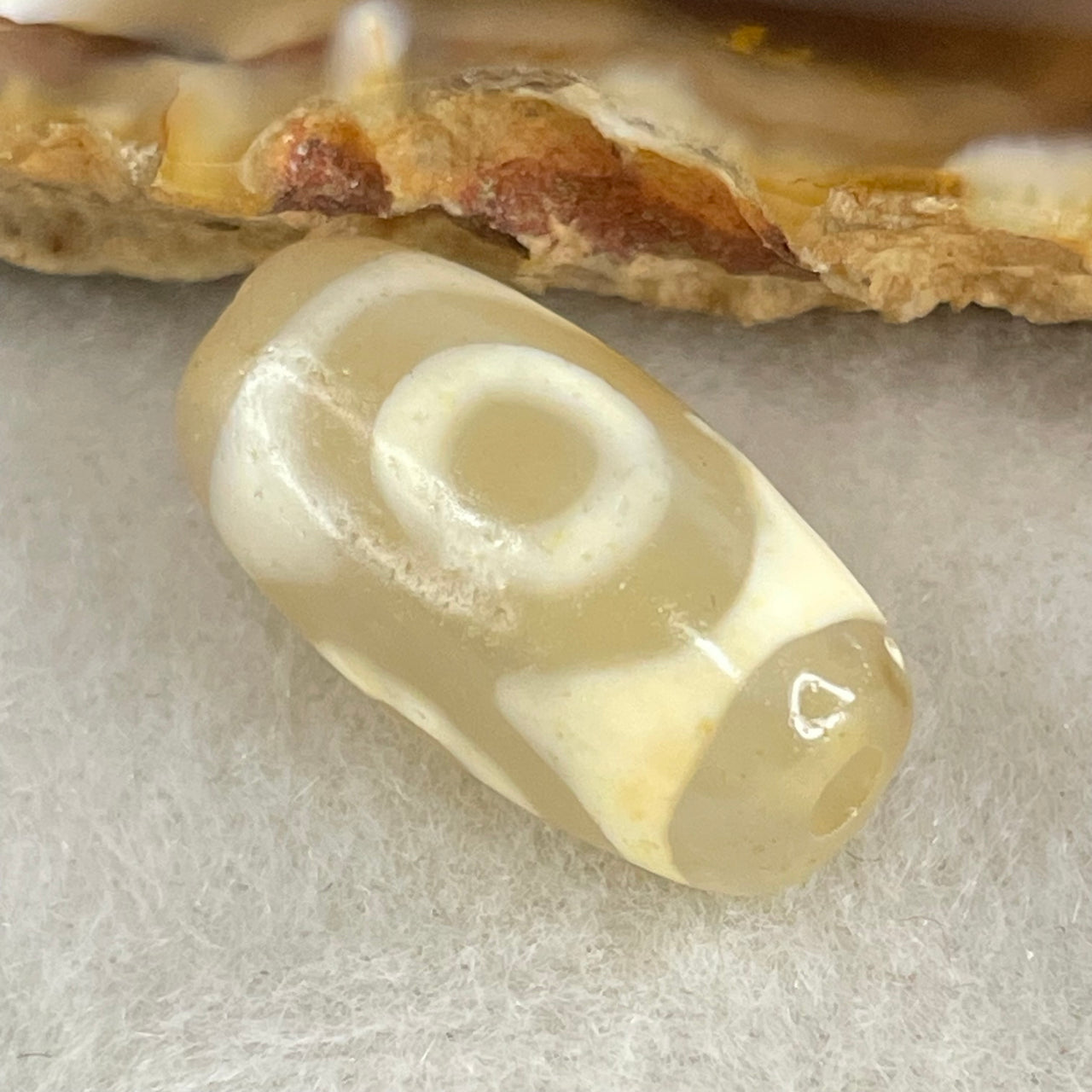Natural Powerful Tibetan Old Oily Agate 3 Eyes Dzi Bead Heavenly Master (Tian Zhu) 三眼天诛 2.94g 19.6 by 10.0mm - Huangs Jadeite and Jewelry Pte Ltd