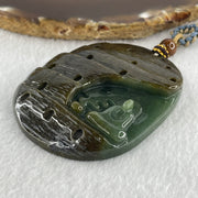 Natural Type A Brown with Blueish Green Jadeite Seeking Enlightenment Pendant 64.41g 63.8 by 51.7 by 10.9mm - Huangs Jadeite and Jewelry Pte Ltd