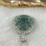 Type A Icy Blueish Green Jadeite Milo Buddha Pendent with Crystals in S925 Sliver Setting and Chain 11.73g 20.8 by 23.5 by 3.5mm - Huangs Jadeite and Jewelry Pte Ltd