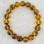 Natural Brownish Yellow Flower Amber Beads Bracelet 12.88g 17.5cm 10.8mm 19 Beads - Huangs Jadeite and Jewelry Pte Ltd