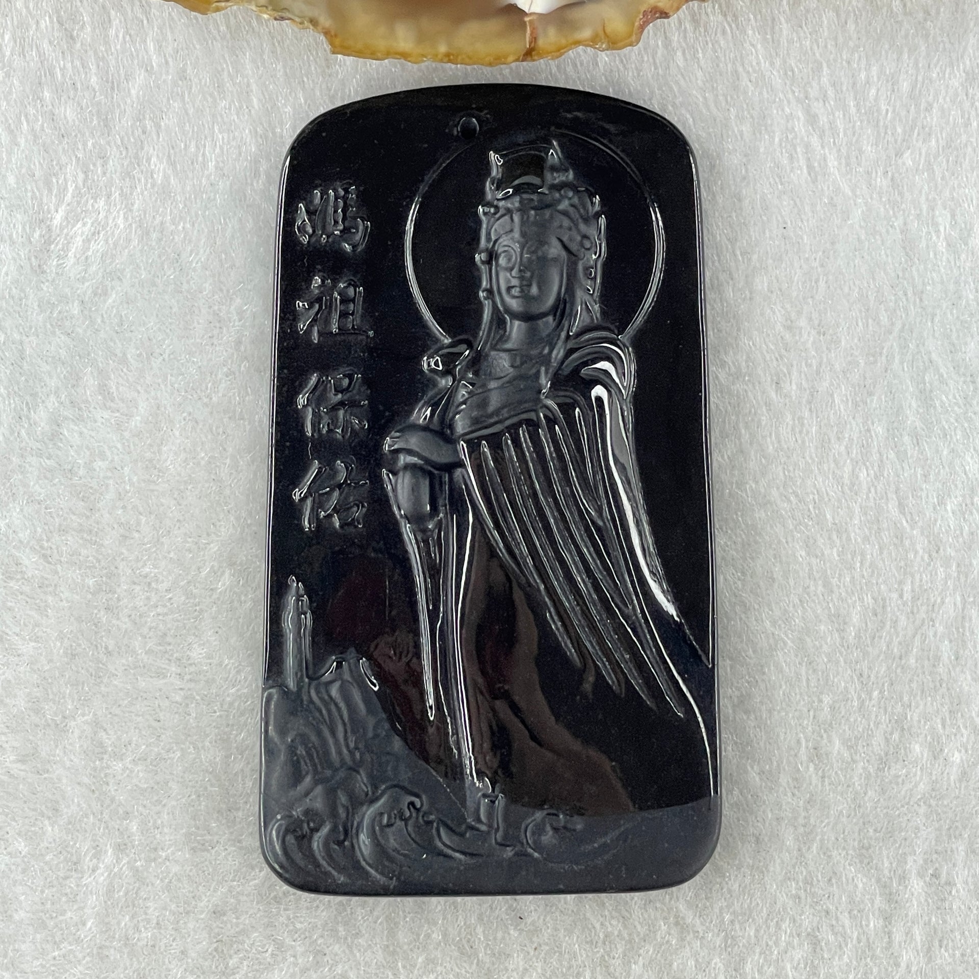 Type A Opaque to Partial Translucent Black Omphacite Jadeite Ma Zu (Mazu or Matsu) 妈祖 Goddess of the Sea Pendant 20.30g 63.4 by 35.9 by 7.4mm - Huangs Jadeite and Jewelry Pte Ltd