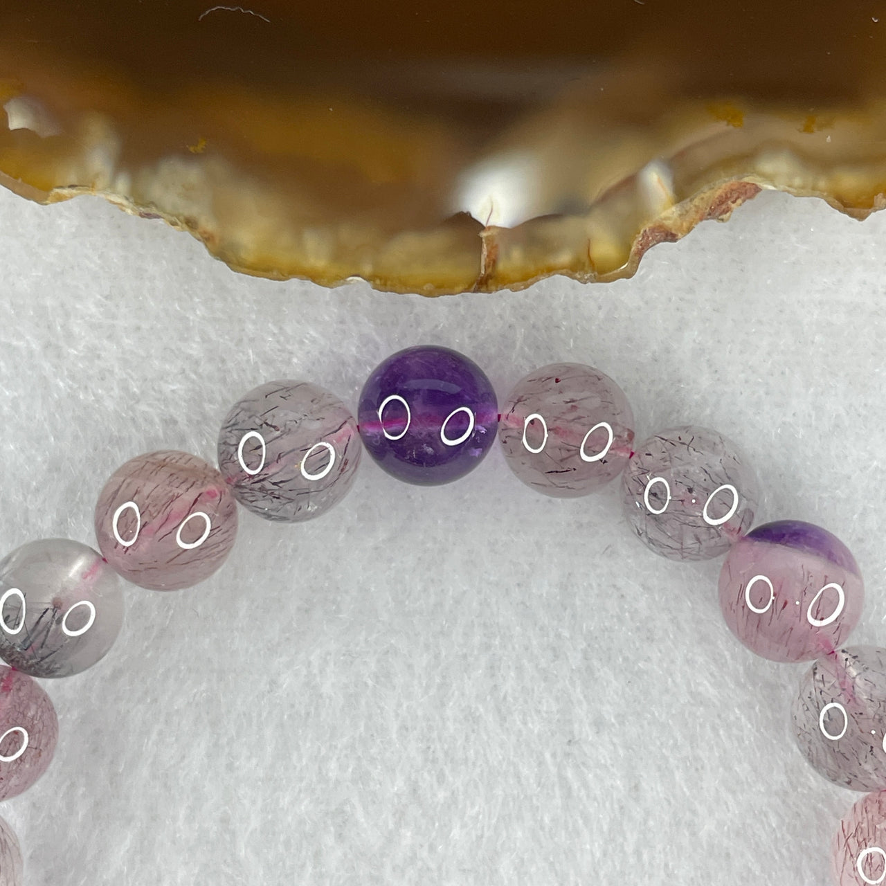 Certified Above-Average Grade Natural Super 7 Crystal Beads Bracelet | High-Fluidity Crystalline Strand | Authentic Sacred Seven Multi-Mineral Inclusions Quartz Spiritual Catalyst & Auric Shield Bracelet (17.32g | 15.5cm Length | 8.3mm | 23 Beads)