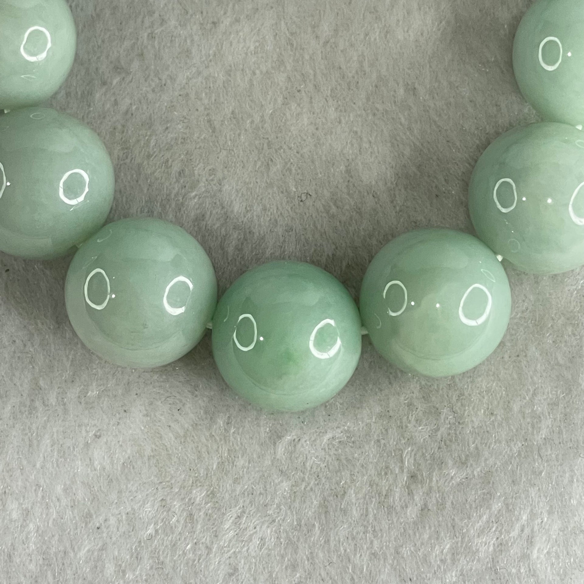 Type A Light Green Jadeite Beads Bracelet 92.33g 15.5cm 16.2mm 13 Beads (Very Slight Internal Lines) - Huangs Jadeite and Jewelry Pte Ltd