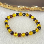 Natural Blood Red and Yellow Amber Beads Bracelet 3.66g 14.5cm 6.4mm 28 Beads - Huangs Jadeite and Jewelry Pte Ltd