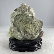 Natural Green Fluorite Rough Irregular Shape Display with Wooden Stand 1.017,9g 107.0 by 86.0 by 135.0mm - Huangs Jadeite and Jewelry Pte Ltd