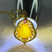 Natural Butterscotch Amber Milo Buddha with Crystals in Gold Color Necklace 5.64g 12.2 by 11.8 by 3.2mm - Huangs Jadeite and Jewelry Pte Ltd