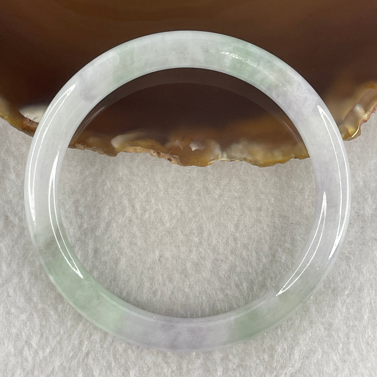 Natural Type A Light Green with Lavender Piao Hua Jadeite Flat Ding Dang Bangle 22.35g Inner Diameter 52.5mm 6.0 by 7.2mm (Very Very Slight External Rough) - Huangs Jadeite and Jewelry Pte Ltd