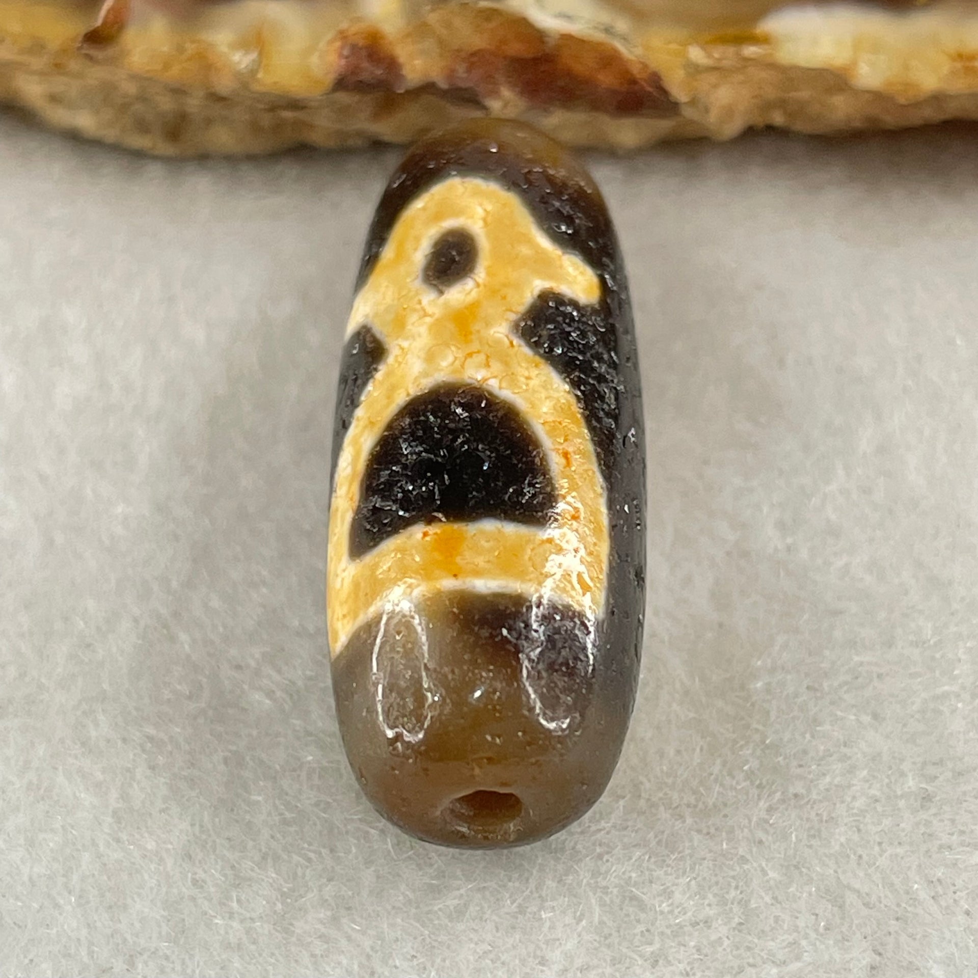 Natural Powerful Tibetan Old Oily Agate Double Cai Shen Dzi Bead Heavenly Master (Tian Zhu) 双财神长天珠 5.80g 29.3 by 11.2mm - Huangs Jadeite and Jewelry Pte Ltd