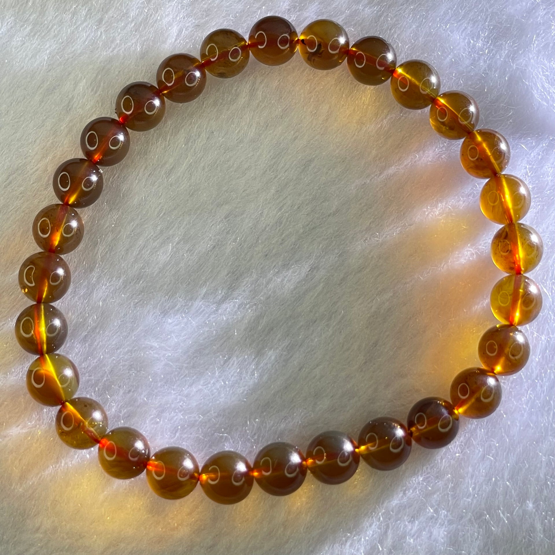 Natural Purple Honey Amber Beads Bracelet 天然紫蜜琥珀手链 3.81g 15.5cm 6.4mm 28 Beads - Huangs Jadeite and Jewelry Pte Ltd