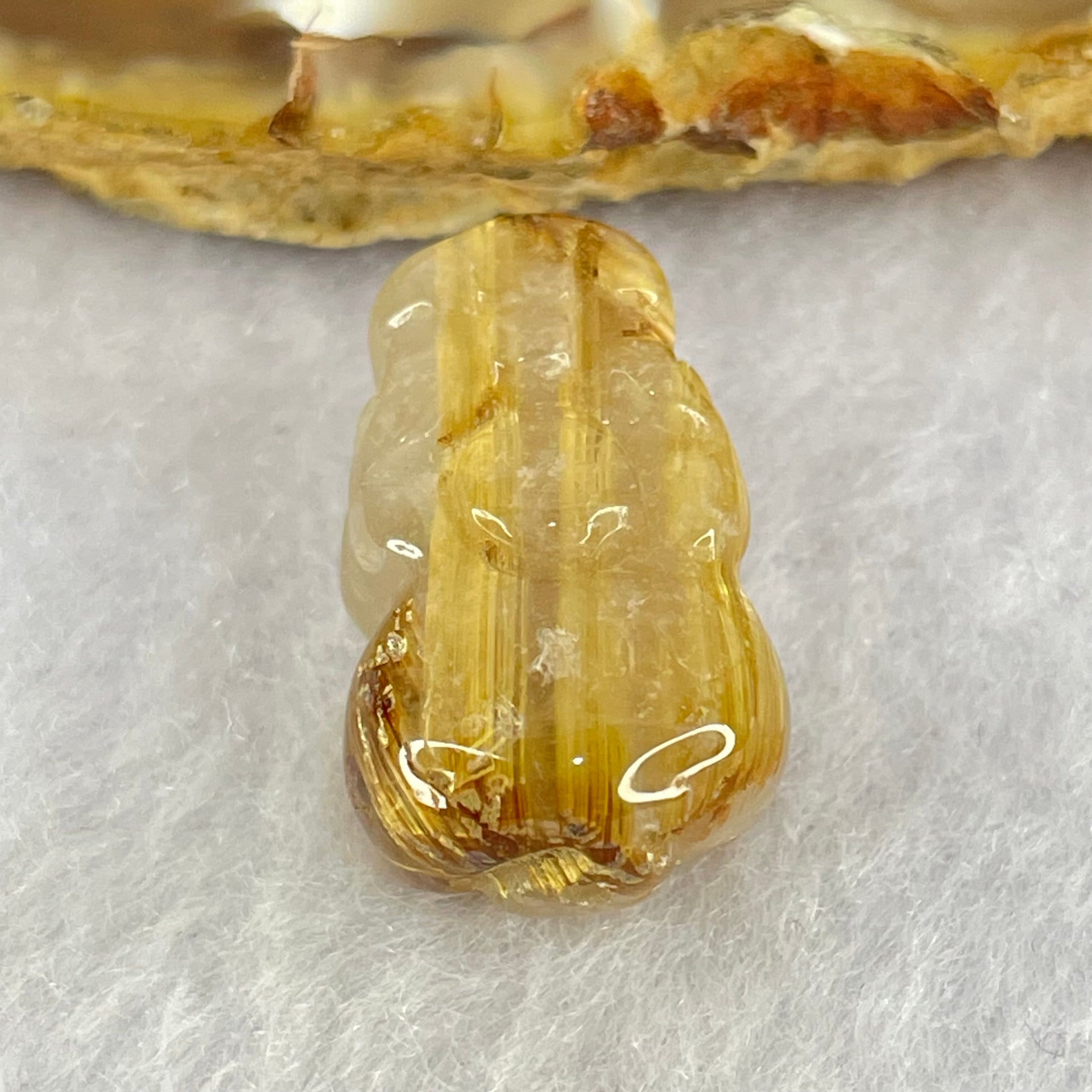 Natural Golden Rutilated Quartz Pixiu Charm 4.07g 20.6 by 12.3 by 9.5mm - Huangs Jadeite and Jewelry Pte Ltd
