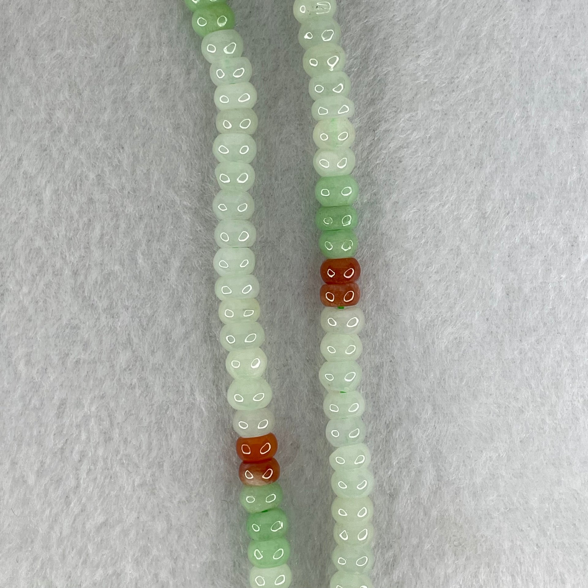 Type A Light Green Apple Green and Red Jadeite Beads Necklace 45.64g 64cm 5.8mm 181 + 6 Beads - Huangs Jadeite and Jewelry Pte Ltd