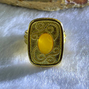 Natural Butterscotch Amber in  Sliver Gold Color Ring (Adjustable Size) 7.49g 10.1 by 6.7 by 3.5mm - Huangs Jadeite and Jewelry Pte Ltd