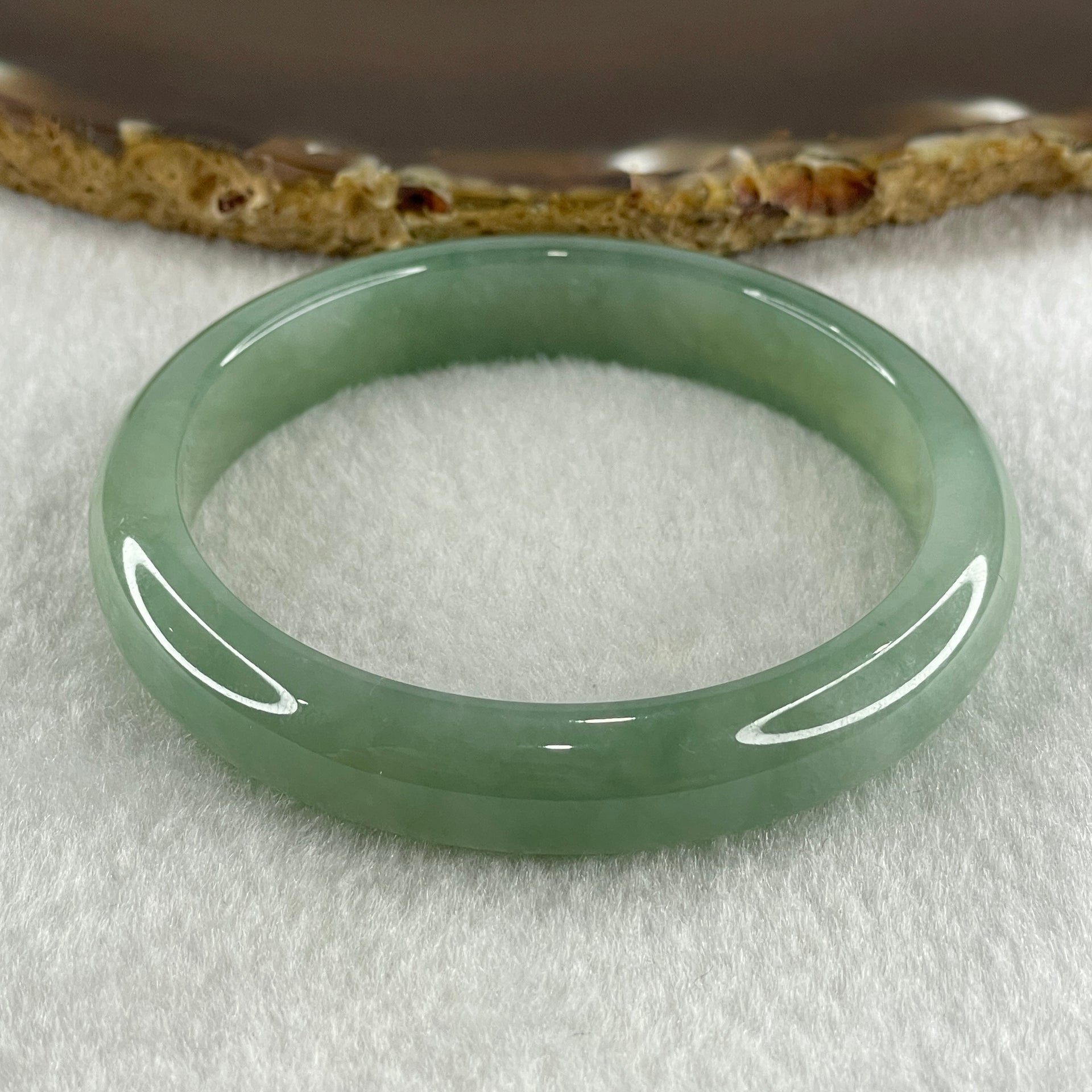 Natural Type A Jelly Green with White Patches Jadeite Bangle 36.02g Inner Diameter 52.1mm 12.7 by 6.2mm (Internal Line) - Huangs Jadeite and Jewelry Pte Ltd