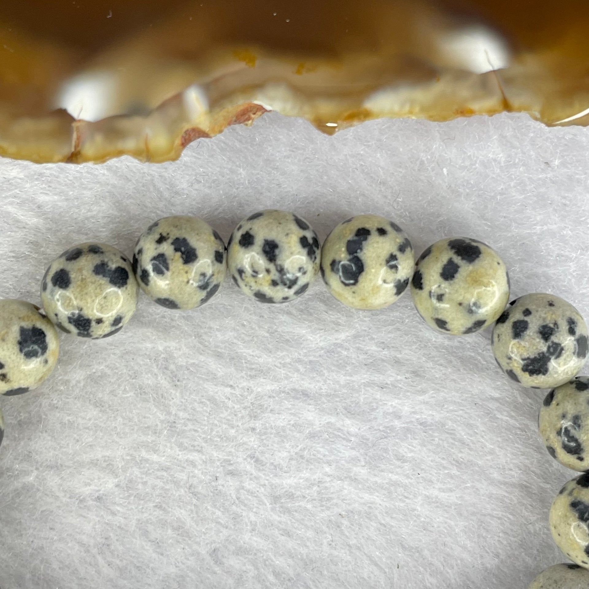 Natural Dalmatian Jasper Stone Bracelet 15.52g 13cm 8.5mm 19 Beads - Huangs Jadeite and Jewelry Pte Ltd