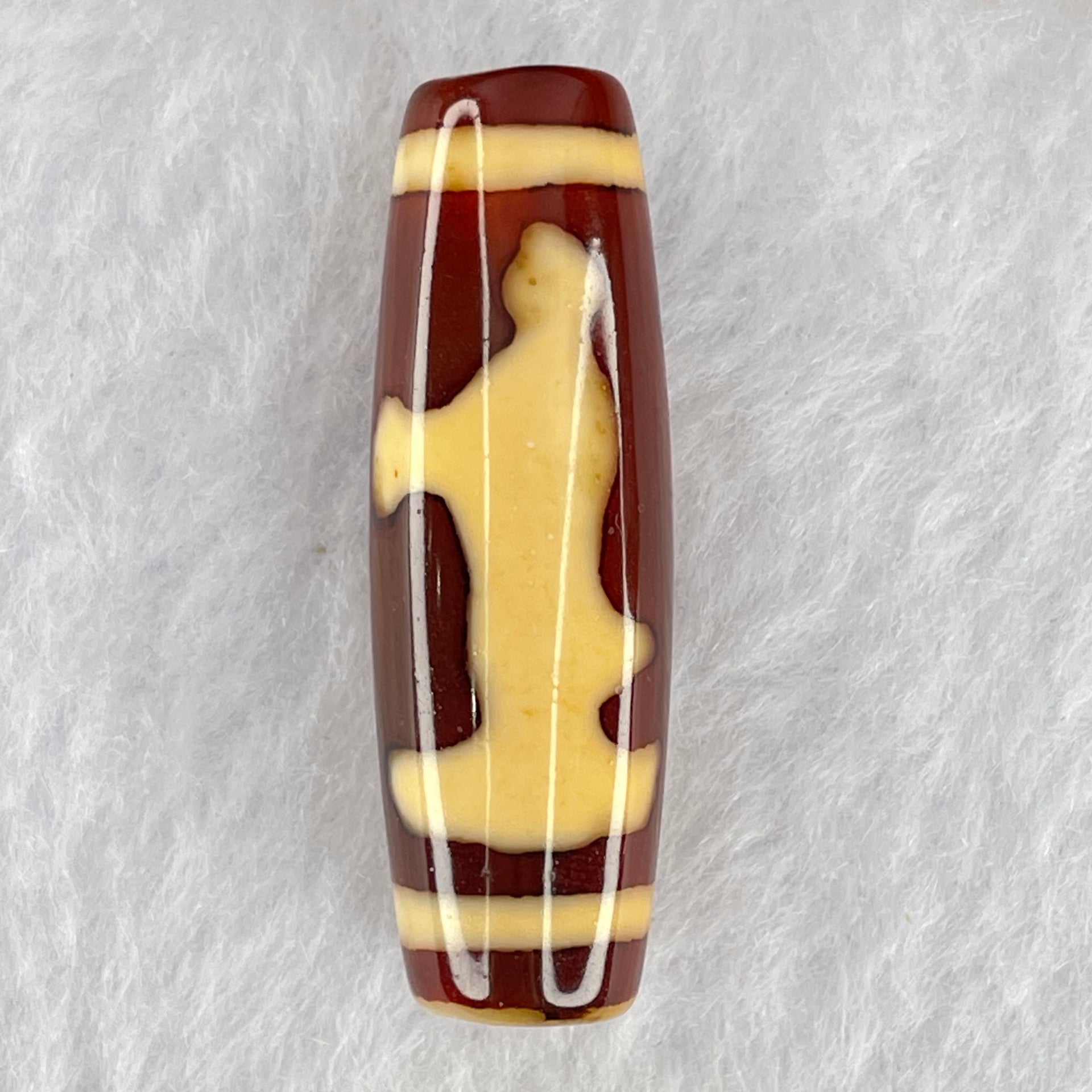 Natural Powerful Tibetan Old Oily Red and Yellowish White Agate Guan Yin Dzi Bead Heavenly Master (Tian Zhu) 观音天诛 8.94g 37.7 by 12.2mm - Huangs Jadeite and Jewelry Pte Ltd