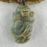 Type A Green with Yellow Patches Jadeite Dragon Pendant 97.19g 57.7 by 34.2 by 34.4mm - Huangs Jadeite and Jewelry Pte Ltd