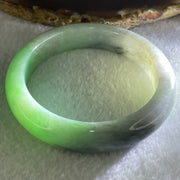 Type A Bright Green with Wuji Grey Black Patches Jadeite Bangle 58.90g Internal Diameter 54.7mm 13.3 by 8.5mm (Fine Internal Lines) - Huangs Jadeite and Jewelry Pte Ltd