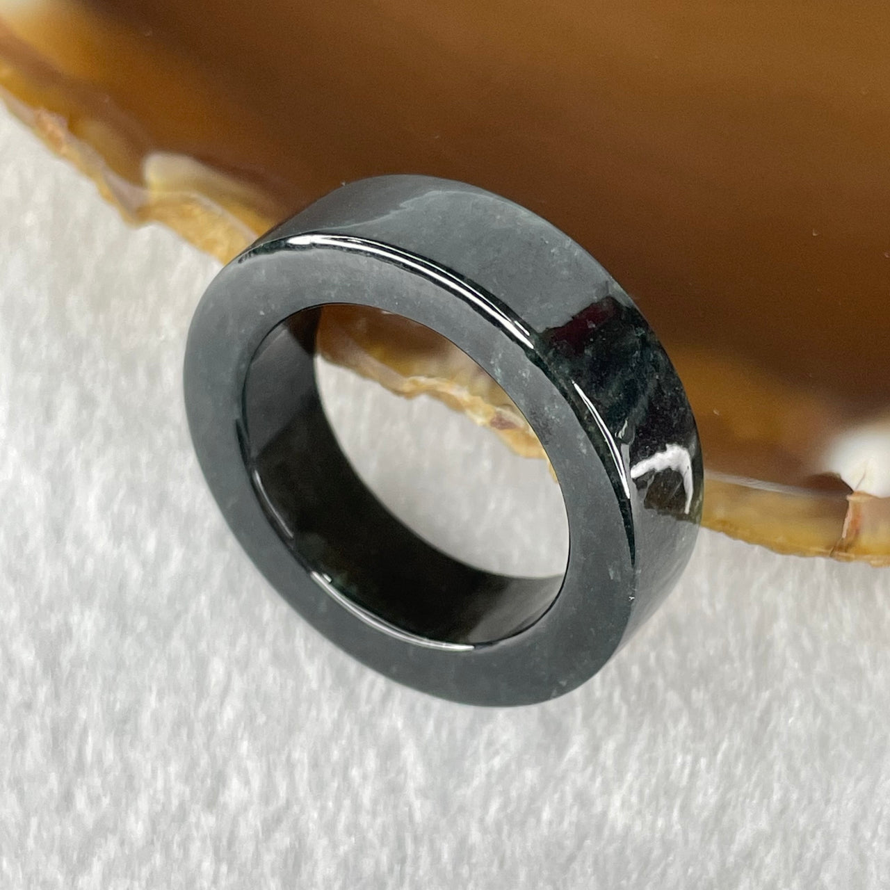 Type A Icy Fully Translucent Black Jadeite Ring 7.54g 7.4 by 4.3mm US10 HK22.3 (Perfect) - Huangs Jadeite and Jewelry Pte Ltd