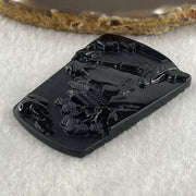 Type A Opaque to Partial Translucent Black Omphacite Jadeite Shan Shui with Guiren Benefactor Pendant 23.01g 60.5 by 42.6 by 6.2mm - Huangs Jadeite and Jewelry Pte Ltd