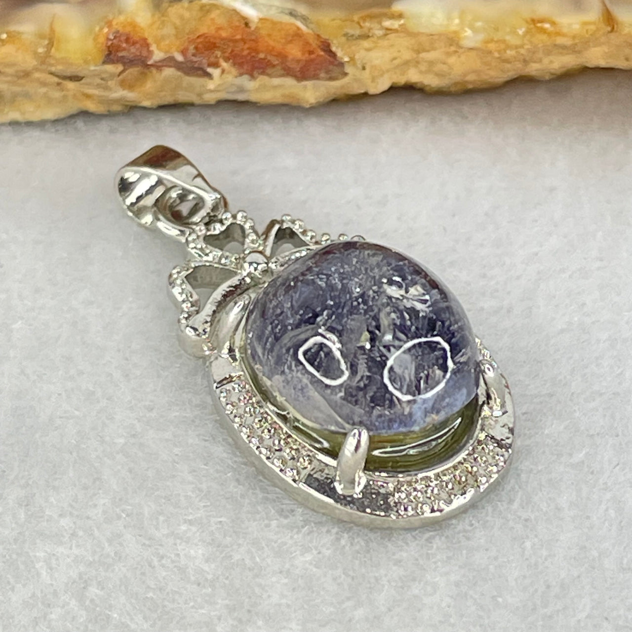 Good Grade Rare Natural Blue Dumortierite Rutilated Quartz in S925 Pendant 3.67g 12.7 by 10.9 by 7.5mm - Huangs Jadeite and Jewelry Pte Ltd