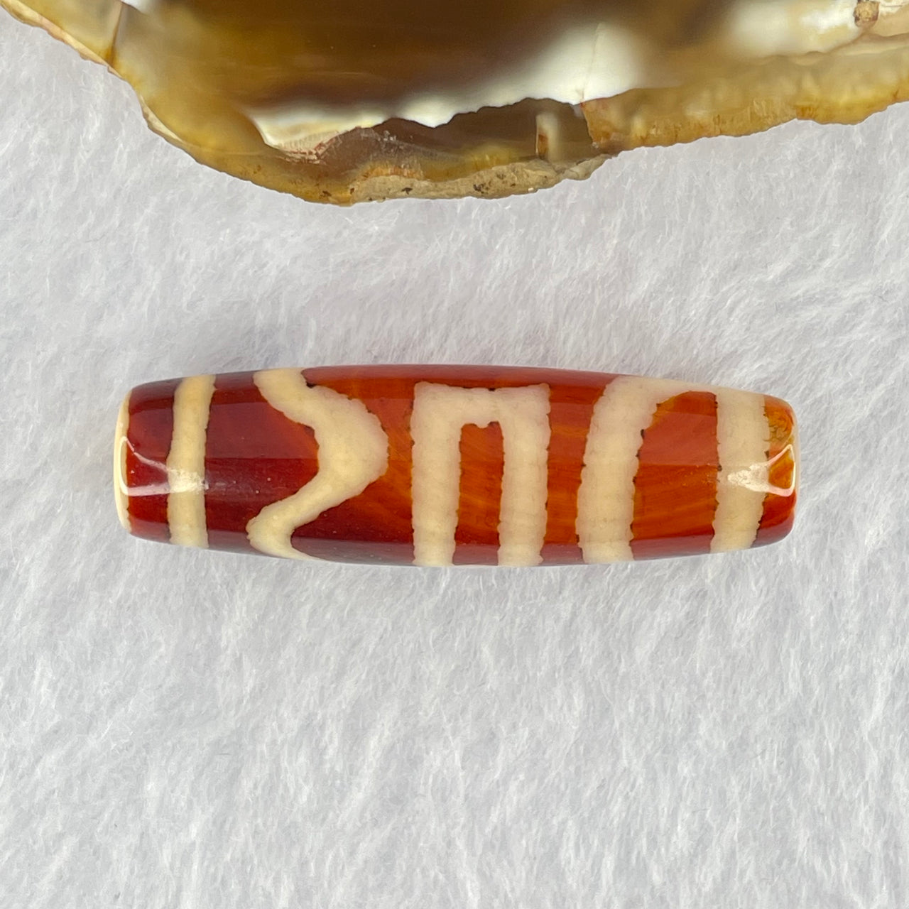 Natural Powerful Tibetan Old Oily Red Orange White Agate Sky Door Serenity 1 Eye Dzi Bead Heavenly Master (Tian Zhu) 一眼天诛 8.14g 38.1 by 11.6mm - Huangs Jadeite and Jewelry Pte Ltd