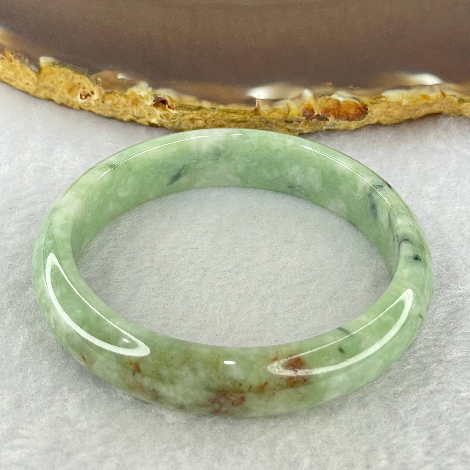 Type A Green and Dark Green Brown Piao Hua Jadeite Bangle Internal Diameter 53.7mm 39.34g 12.5 by 6.4mm (Slight External Rough + Slight Internal Lines) - Huangs Jadeite and Jewelry Pte Ltd