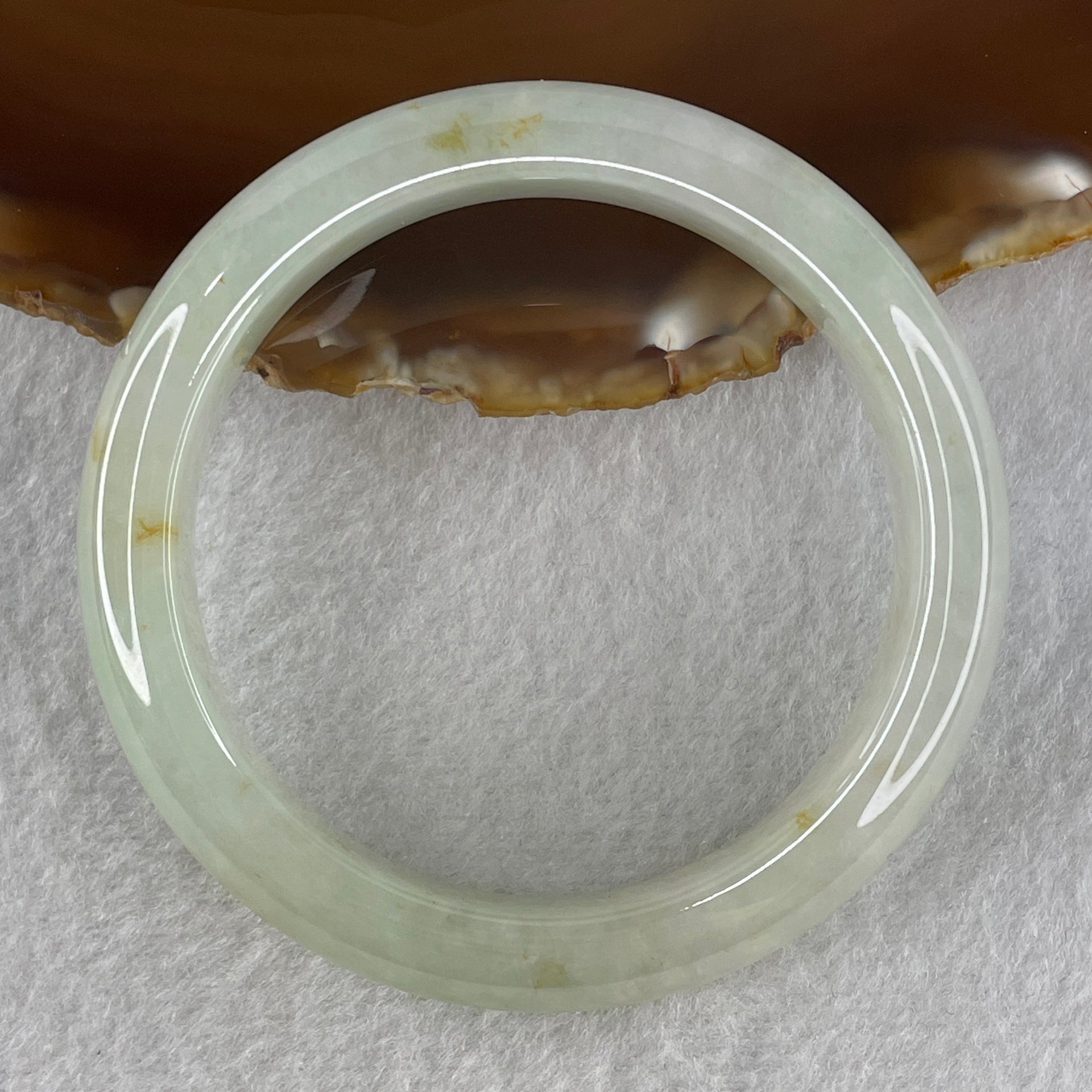Certified Type A Light Green with Yellowish Spot Jadeite Bangle Internal Diameter 53.1mm 50.30g 12.2 by 8.1mm ( Close to Perfect ) - Huangs Jadeite and Jewelry Pte Ltd