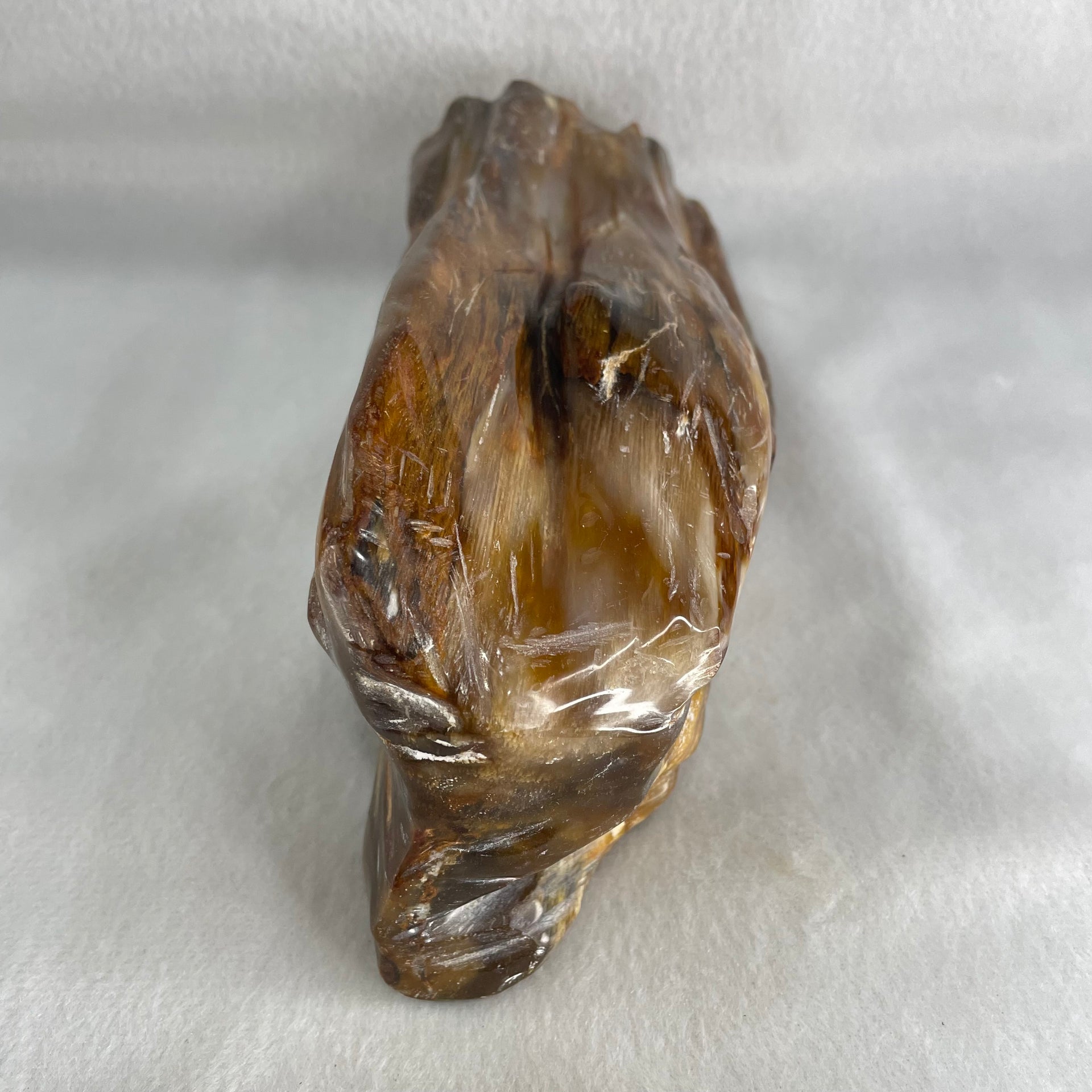 Natural Fossilised Petrified Wood Tower with Wooden Stand Display 1383.4g 190.0 by 124.2 by 105.4 mm - Huangs Jadeite and Jewelry Pte Ltd