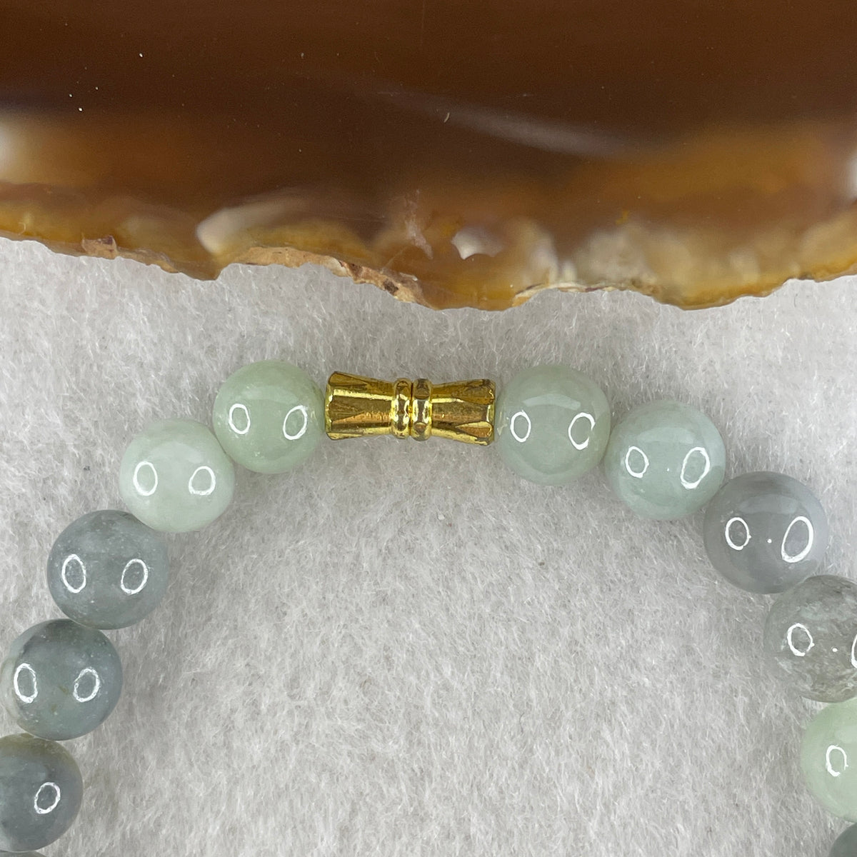 Natural Type A Light Wuji Grey & Light Green Jadeite Beads Bracelet | (20.04g | 15.5cm | 8.2mm x 22 Beads | Synergy, "Wuji" Spatial Shield & Feng Shui Serenity Anchor)
