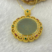 Type A Icy Light Blueish Green Jadeite Wu Shi Pai Pendent in S925 Silver Gold Pendant and Necklace 15.17g 26.0 by 2.0mm - Huangs Jadeite and Jewelry Pte Ltd