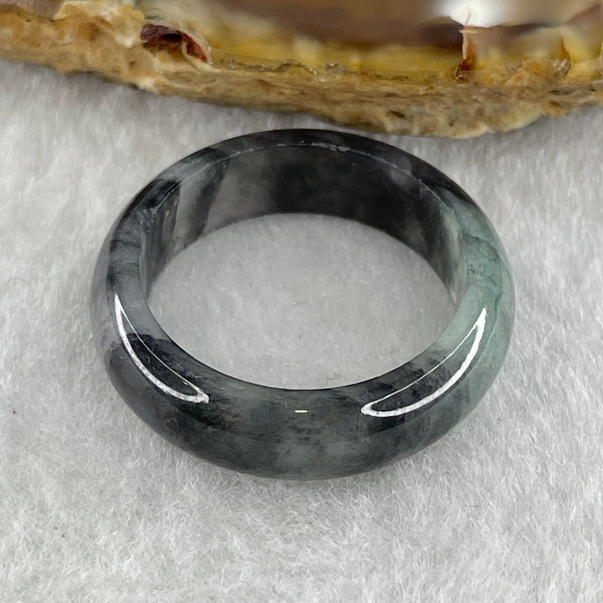 Type A Translucent Grey Wuji with Green Piao Hua Jadeite Ring 3.39g 6.4 by 3.4mm US 8.25 HK 18.2 ( Close to Perfect ) - Huangs Jadeite and Jewelry Pte Ltd