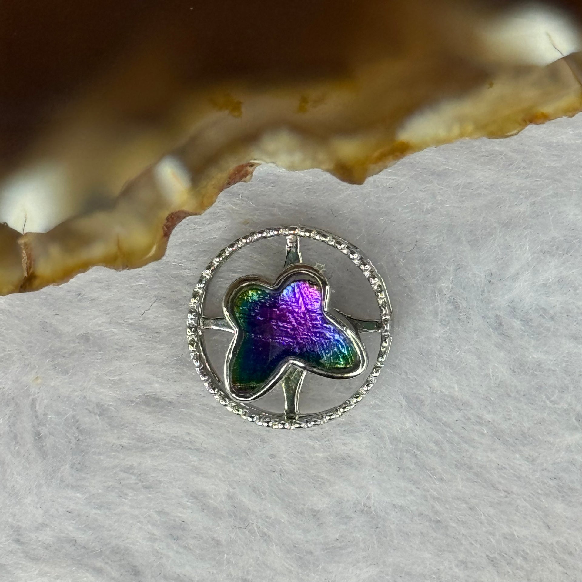 Natural Meteorite Spinning Purple with Yellow Color Butterfly Charm in S925 Silver 1.74g 13.1 by 6.0mm - Huangs Jadeite and Jewelry Pte Ltd