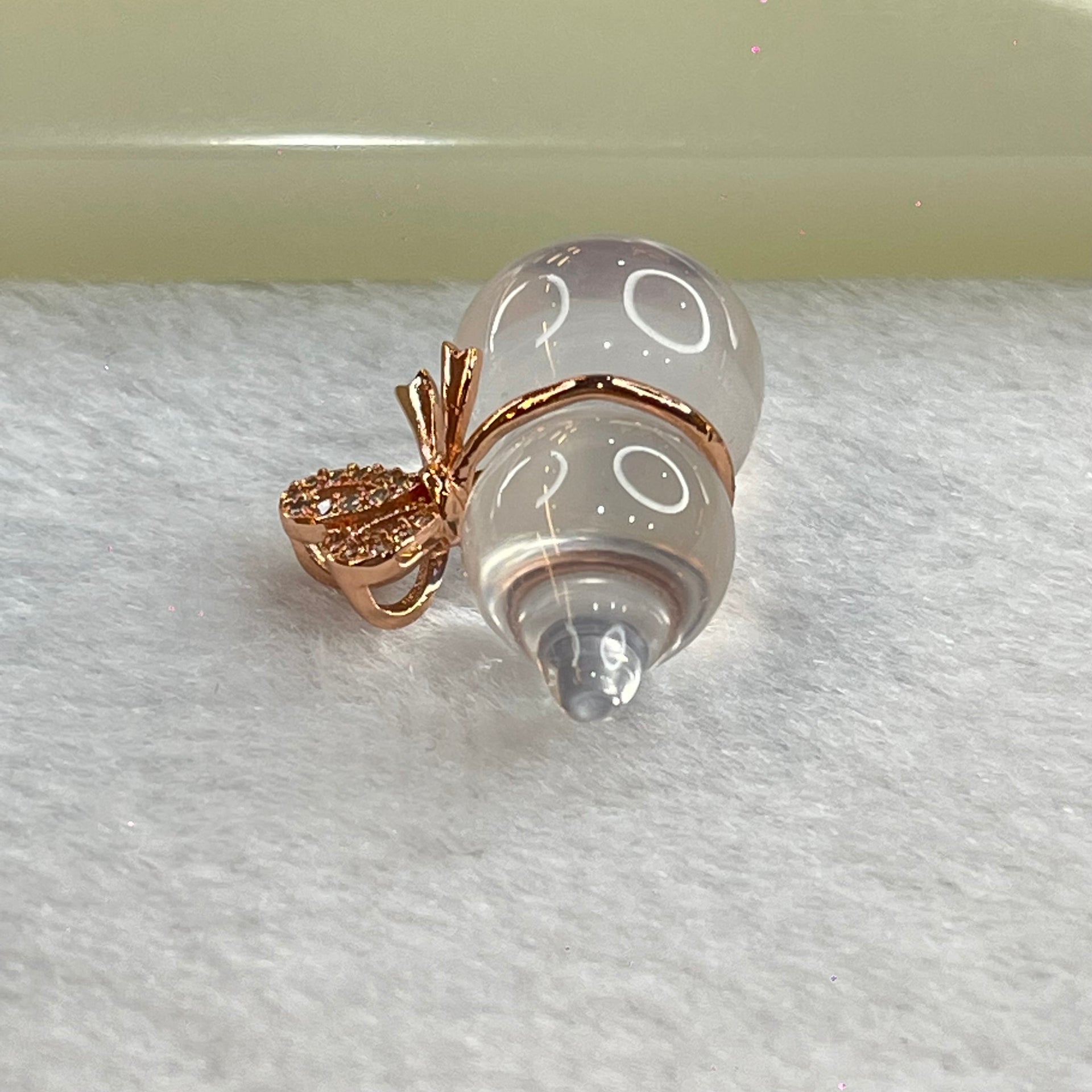 Natural Clear Quartz in Rose Gold Colour Hulu Pendant 4.96g 22.4 by 12.7mm - Huangs Jadeite and Jewelry Pte Ltd