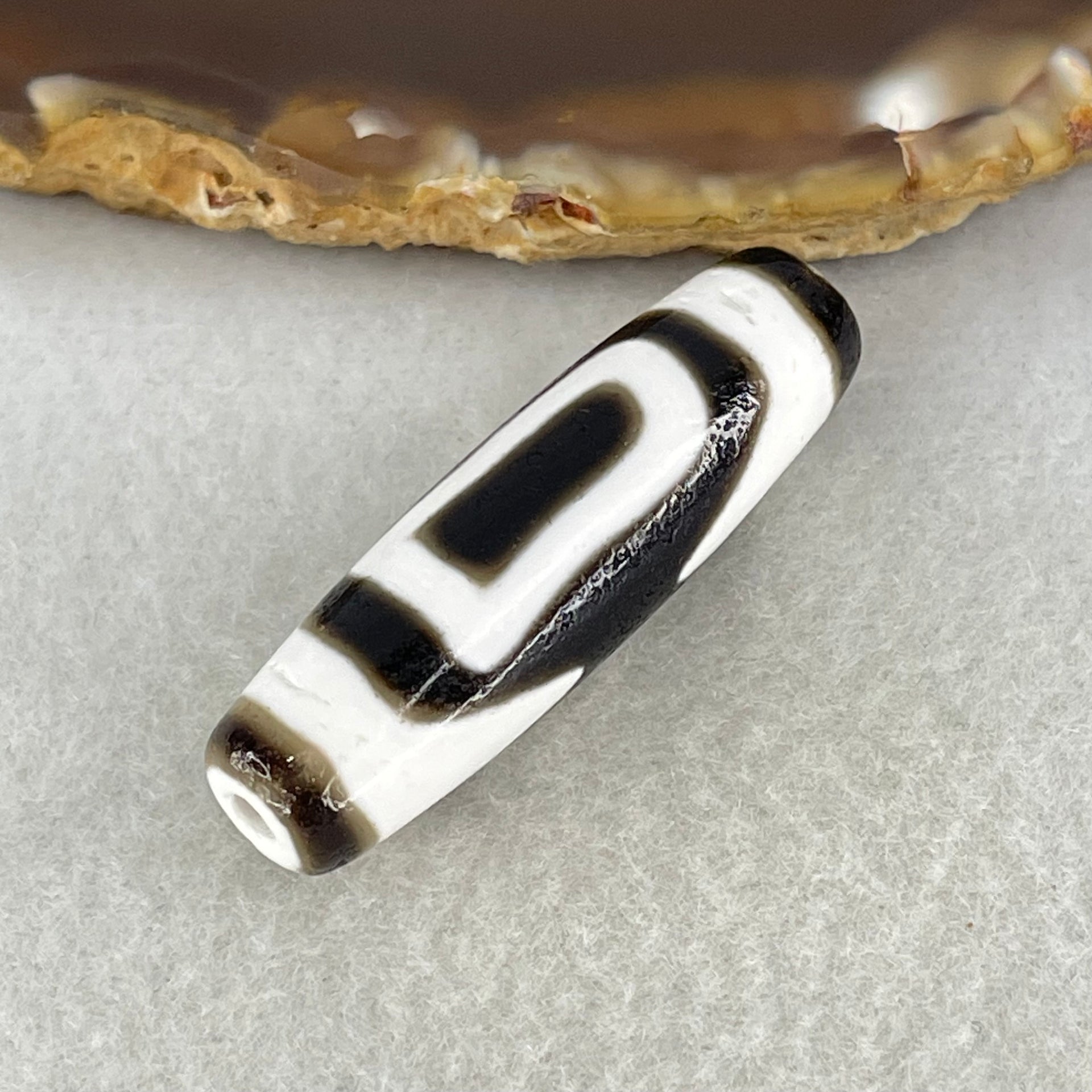 Natural Powerful Tibetan Old Oily Agate 2 Eyed Bead Heavenly Master (Tian Zhu) 7.94g 39.3 by 11.6mm - Huangs Jadeite and Jewelry Pte Ltd