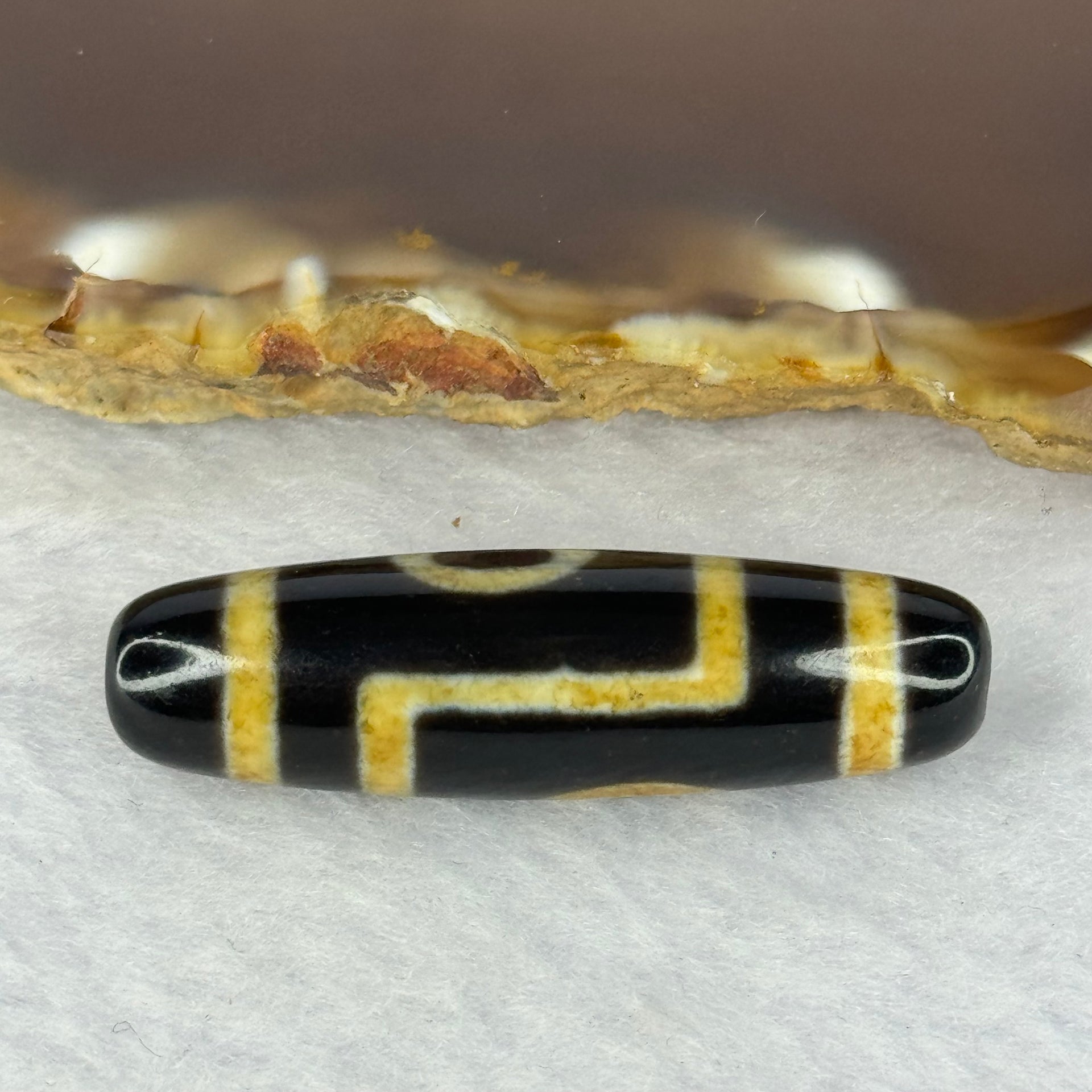 Natural Powerful Tibetan Old Oily Agate 2 Eyes Dzi Bead Heavenly Master (Tian Zhu) 二眼天诛 6.52g 37.8 by 10.9mm - Huangs Jadeite and Jewelry Pte Ltd