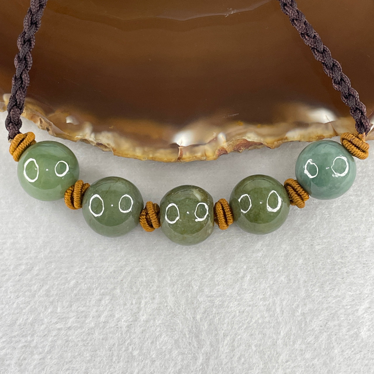 "The Five Blessings" | 24.35g Natural Green Jadeite Necklace – 13.8mm Beads for Protection and Prosperity