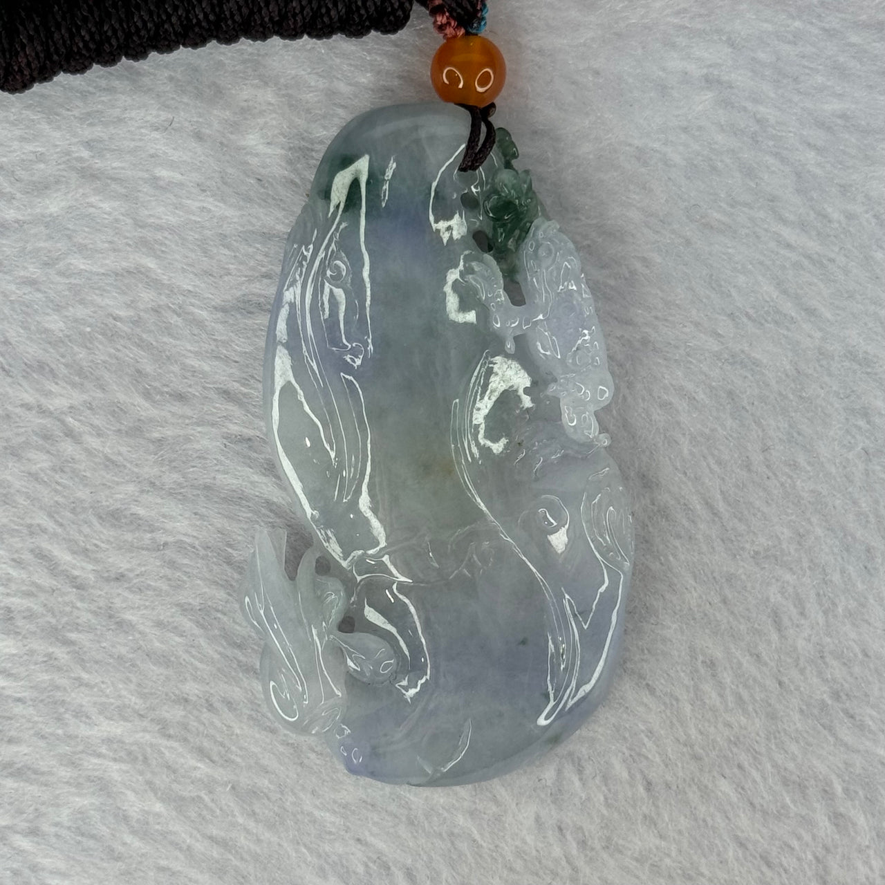 Type A Lavender with Dark Blueish Green Patches Jadeite 3 Legged Toad Pendent 25.25g 54.1 by 32.0 by 7.6mm - Huangs Jadeite and Jewelry Pte Ltd