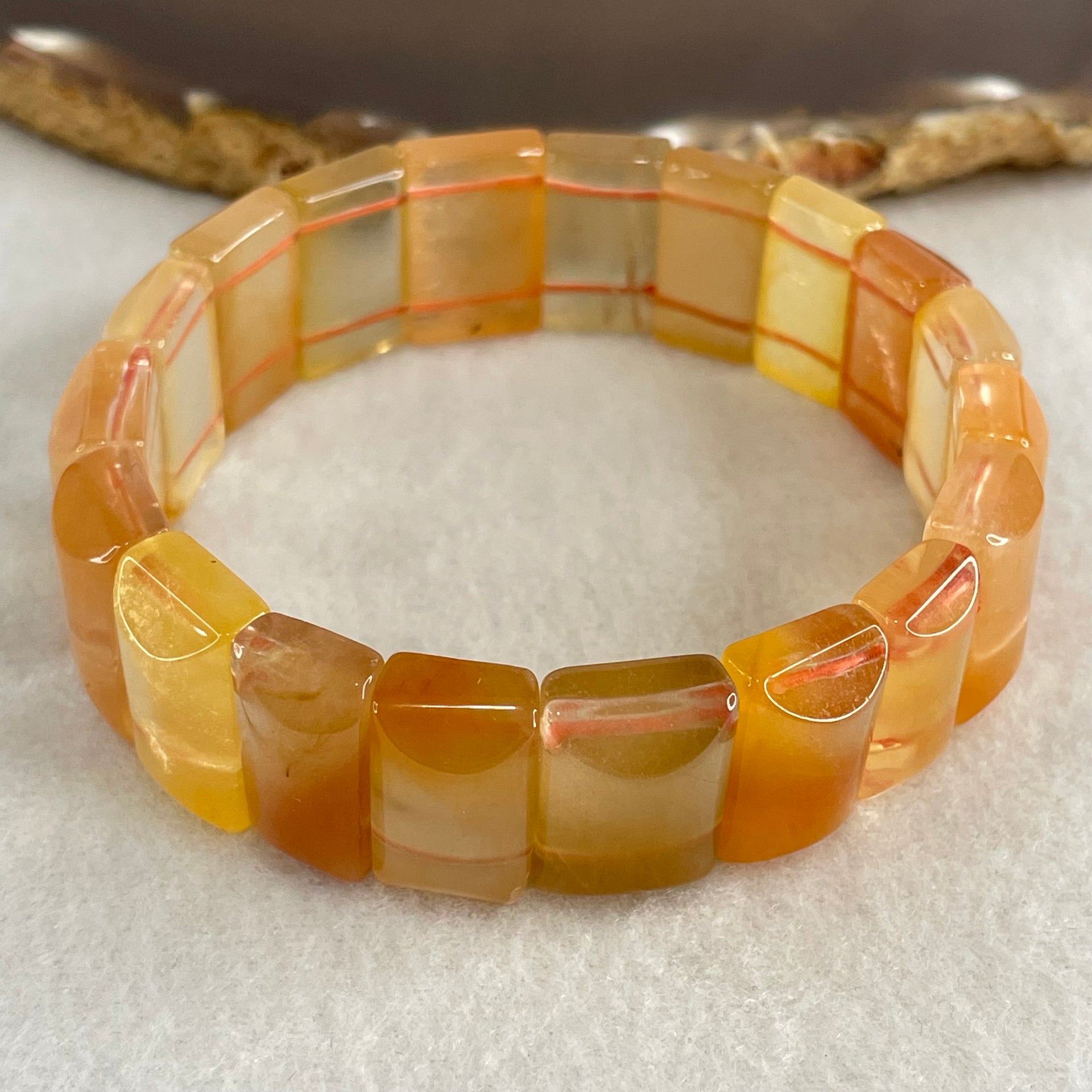 Good Grade Natural Orange Ferruginous Quartz Shou Pai Bracelet 53.55g 18cm 18.6 by 11.4mm 19 Pieces - Huangs Jadeite and Jewelry Pte Ltd