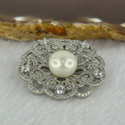 Natural white Pearl with Crystals in Sliver Flower Brooch and Pendant 10.26g 11.2mm - Huangs Jadeite and Jewelry Pte Ltd