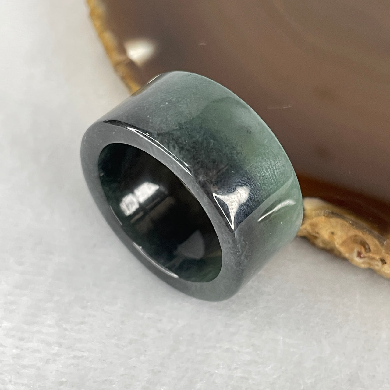 Certified Natural Type A Wuji Grey with Green Piao Hua Jadeite Ring 10.91g 12.7 by 3.5mm US 11.6 HK 26 (Very Very Slight Internal Line)